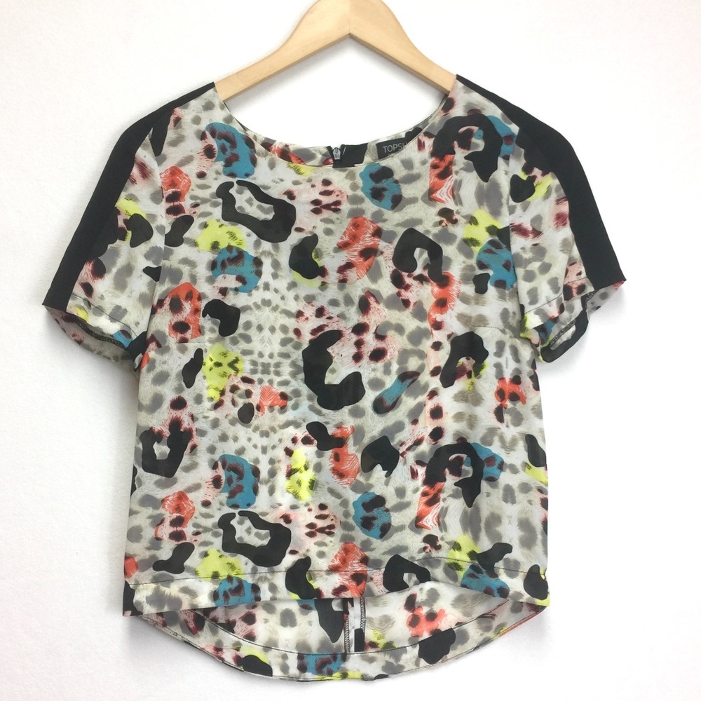 TopSHOP TOPSHOP cheetah‎ polyester blouse sz 2 XS